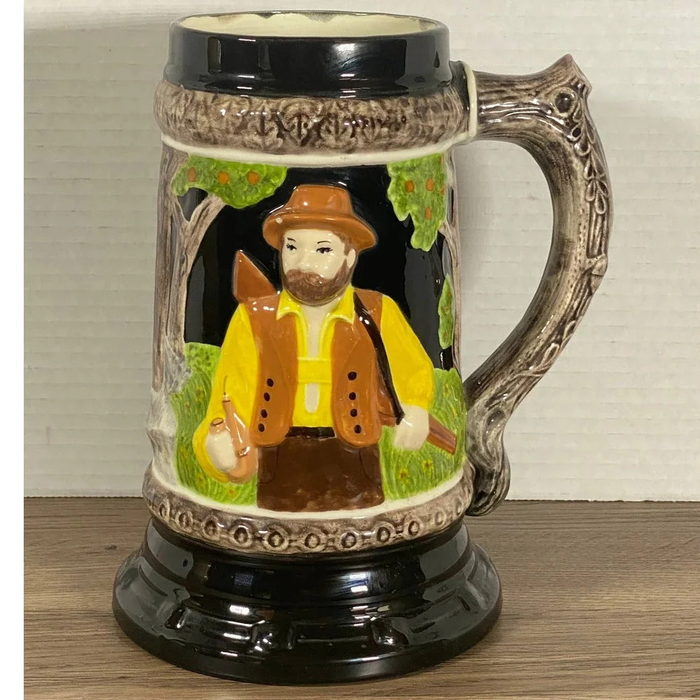 Vintage Germany Ceramic Man Deer Unbranded Tall Beer Stein Mug Hand Painted
